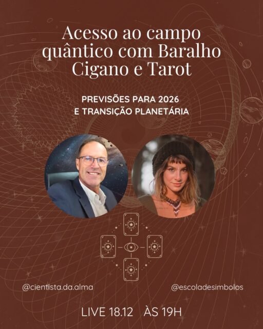 O que o campo quântico já revela sobre 2026? ✨

Vamos fazer uma leitura profunda com Tarot, Baralho Cigano, que transpassa a evolução da consciência planetária e o momento de transição que estamos vivendo.

🪬 19/12 às 19h — ao vivo aqui no Instagram! 
Ative o lembrete e venha atravessar esse portal com a gente. 🔮